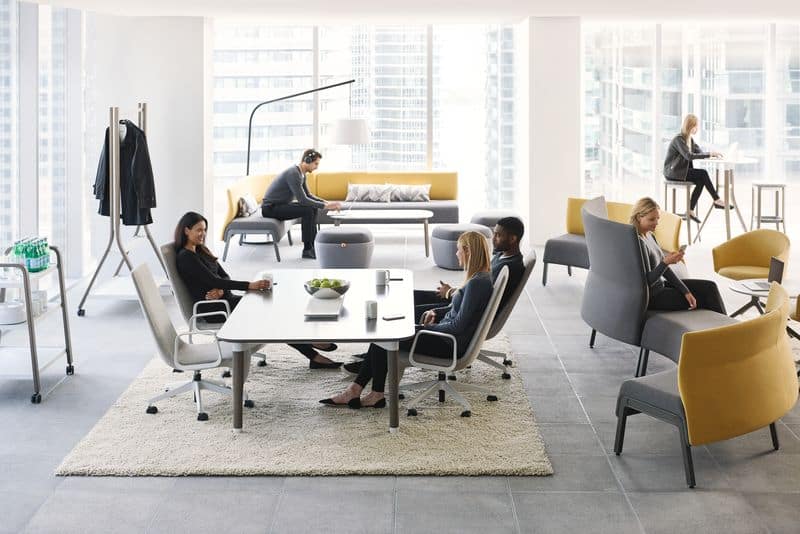 Modern office with open space, dialog table, couches, lounges